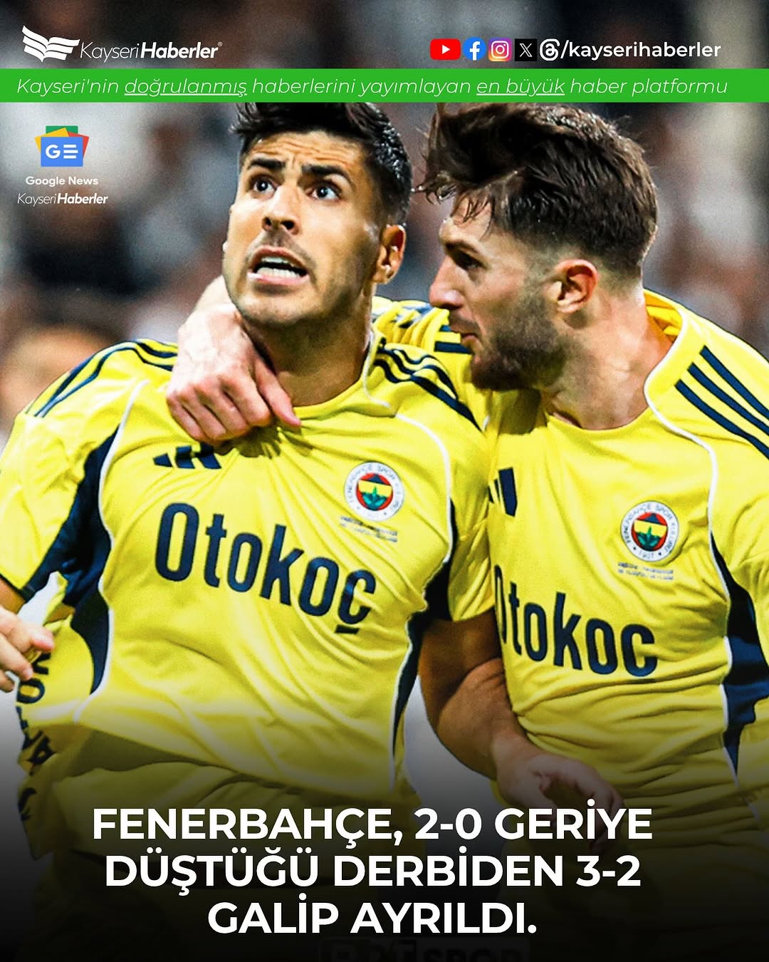 Fenerbahçe, Kayseri'de Geriden Gelerek 3-2'lik Galibiyet Aldı