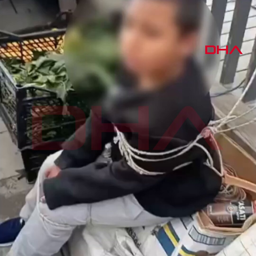 İstanbul'da Pazarda Ürün Çalan Çocuk Tezgahtar Tarafından İple Bağlandı