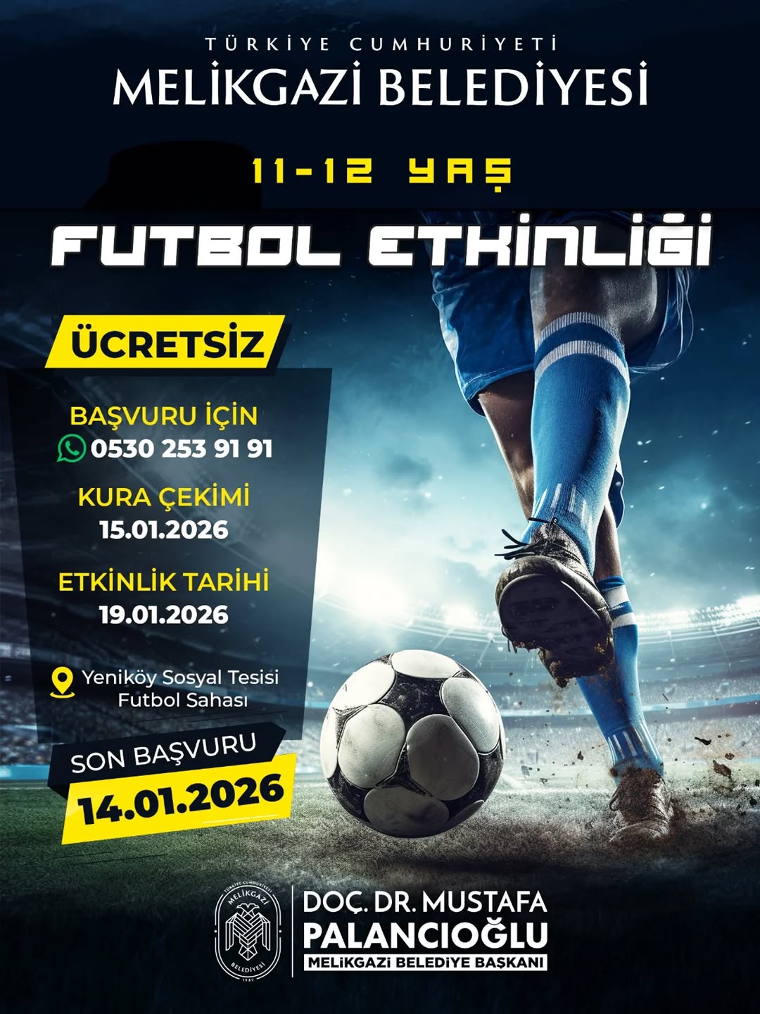 Kayseri Melikgazi'de Genç Futbolcular İçin Ücretsiz Etkinlik