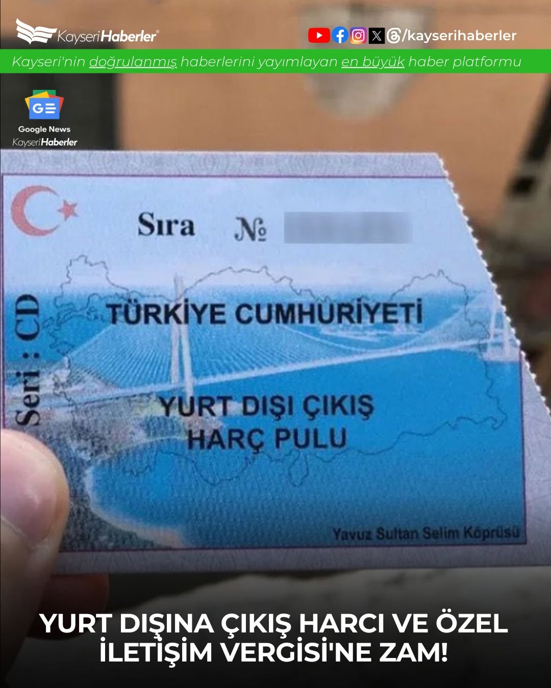 Yurt Dışına Çıkış Harcı ve Özel İletişim Vergisi'ne Zam