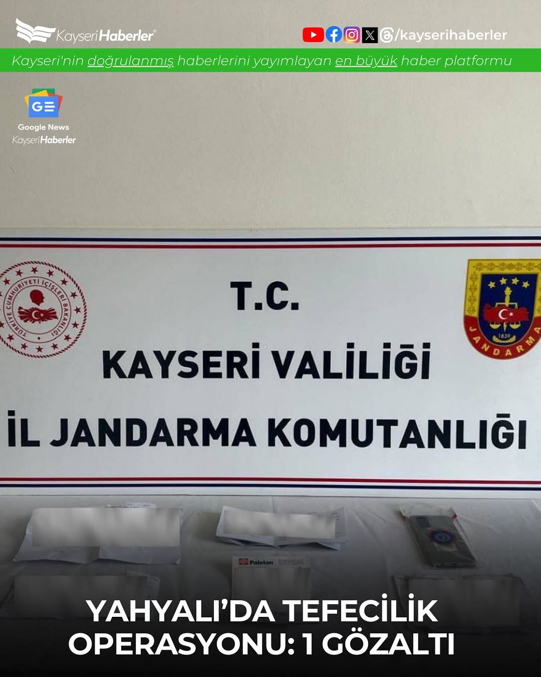 Kayseri'nin Yahyalı İlçesinde Tefecilik Operasyonu: 1 Gözaltı