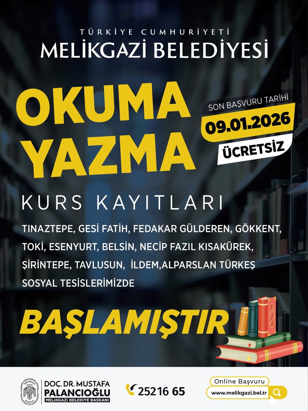 Kayseri Melikgazi'de Ücretsiz Okuma Yazma Kurslarına Kayıtlar Başladı