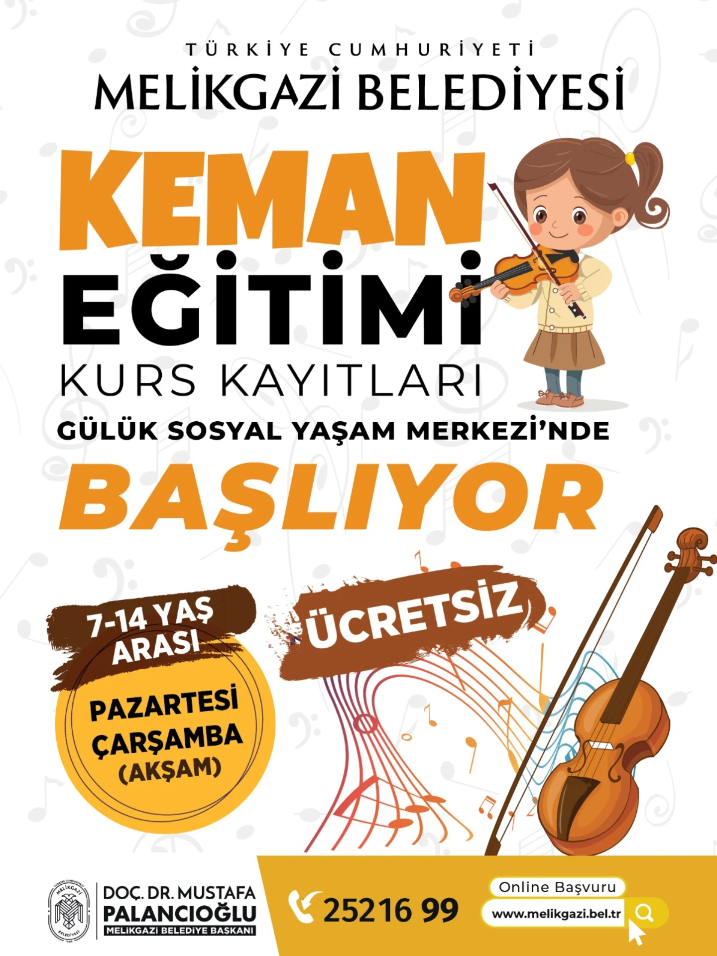 Melikgazi'de Ücretsiz Keman Eğitimi Kurs Kayıtları Başlıyor