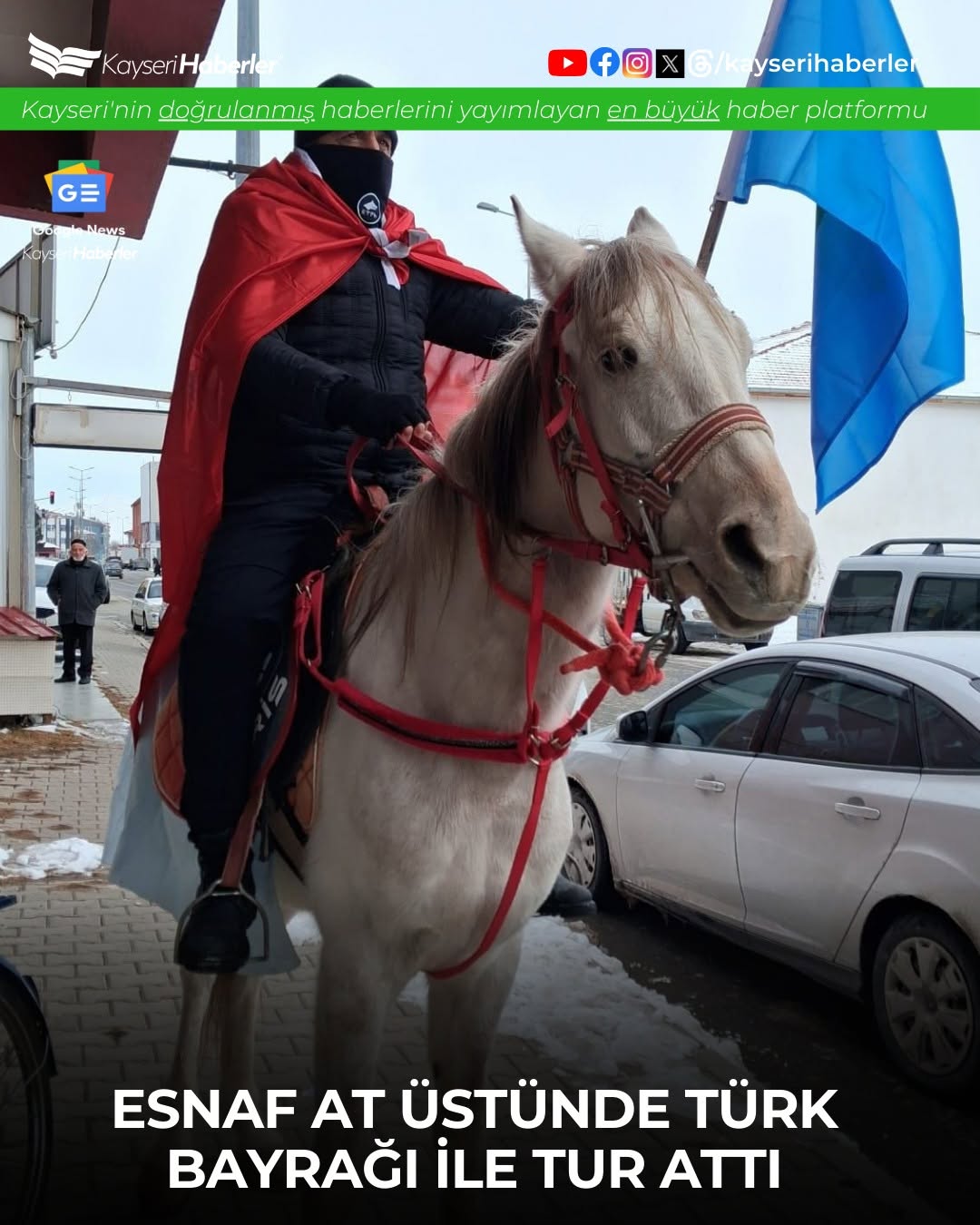 Kayseri'nin Tomarza İlçesinde Esnaf, At Üzerinde Bayrak Turu Attı