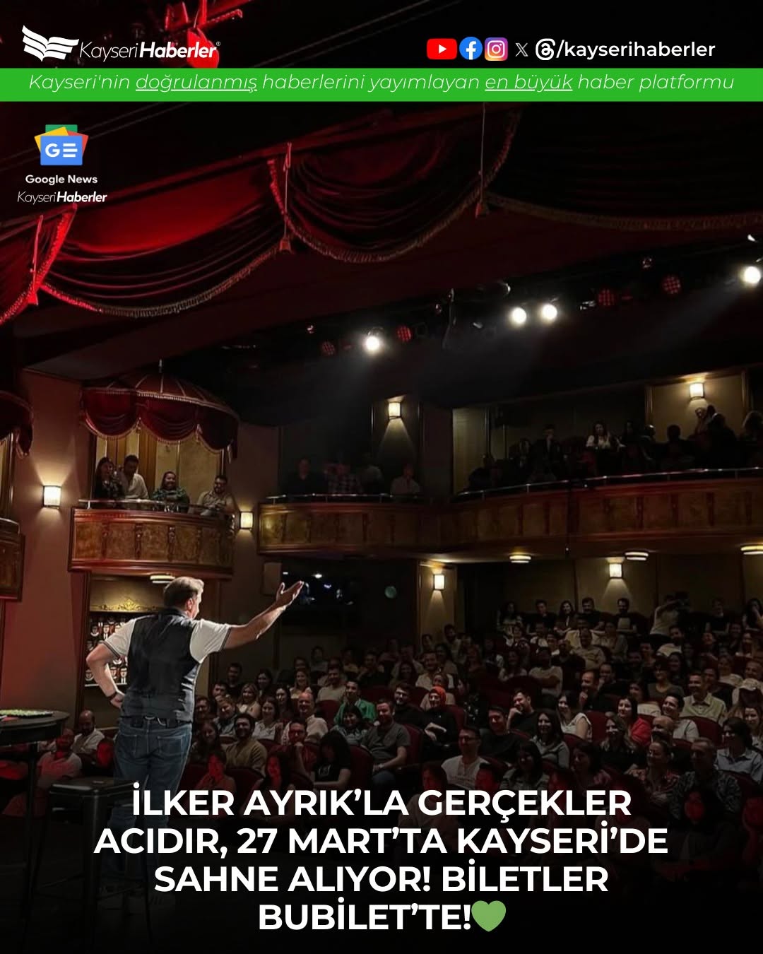 Kayserili Sanatseverler İçin Müjde: İlker Ayrık ile Gerçekler Acıdır Geliyor