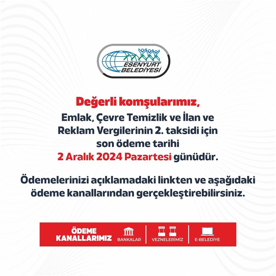 Esenyurt Belediyesi'nden Ödeme Hatırlatması