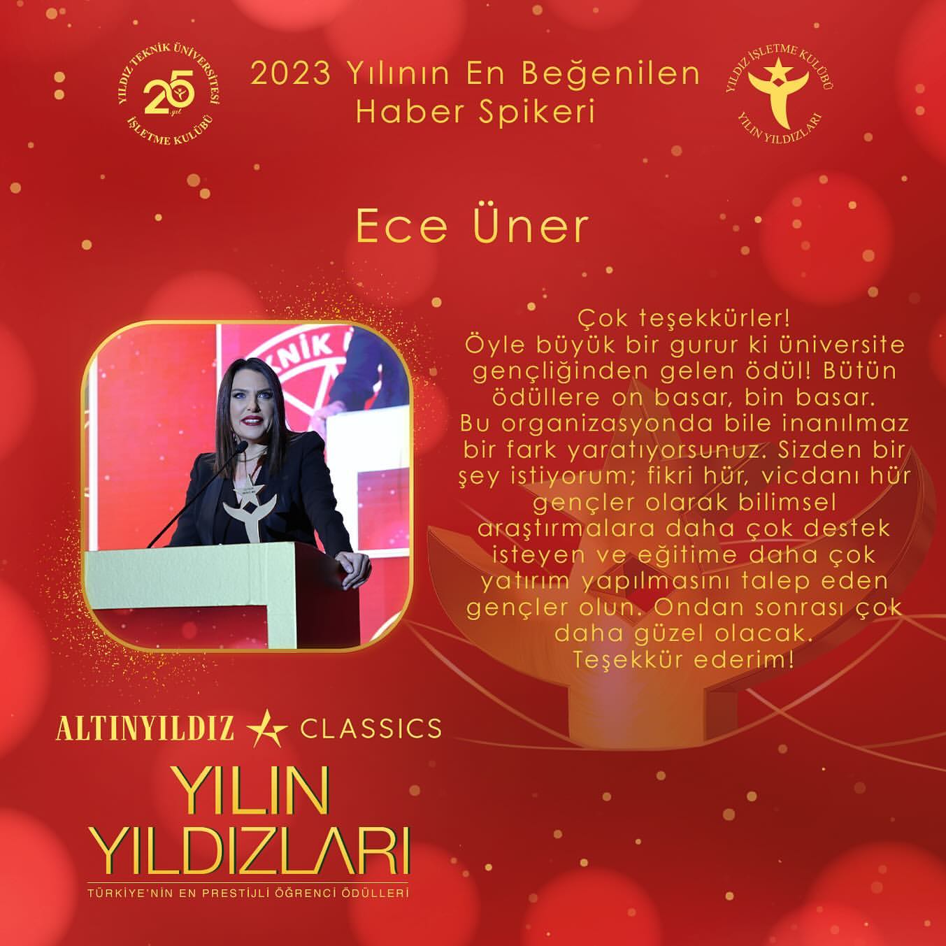 2023 Yılının En Beğenilen Haber Spikeri Ece Üner'e Verildi