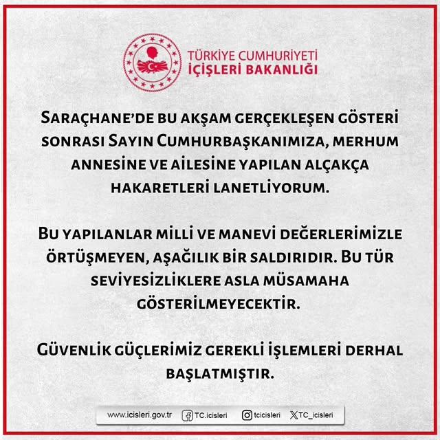 Saraçhane'deki Gösteri Sonrası İçişleri Bakanlığı'ndan Kınama