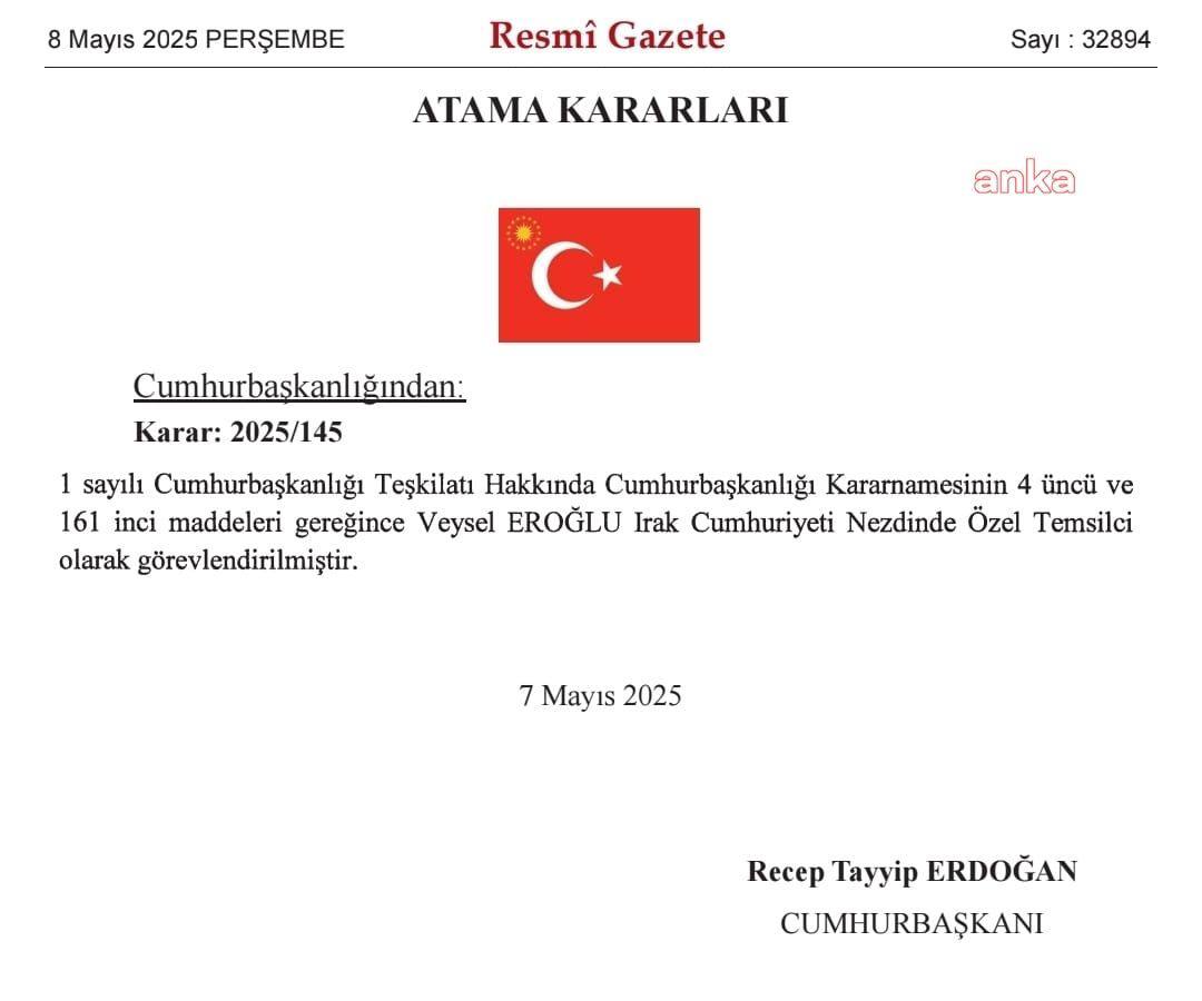 Veysel Eroğlu, Irak Özel Temsilcisi Olarak Atandı