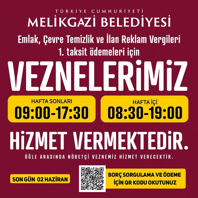 Melikgazi Belediyesi Emlak Vergisi 1. Taksit Ödemeleri Başladı