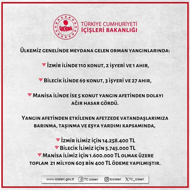Orman Yangınlarında 21 Milyon TL Destek: Konutlar ve İşyerleri Zarar Gördü