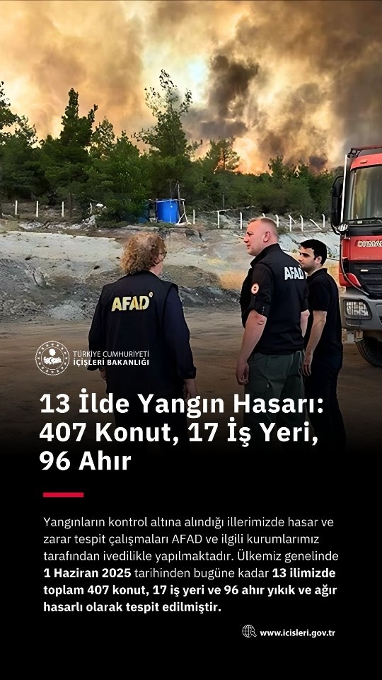 Yangınlardan Etkilenen İllerde Hasar Tespiti ve Destek Çalışmaları Sürüyor