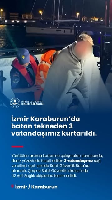 Karaburun'da Batan Gezi Teknesinden 3 Vatandaş Sahil Güvenliği Tarafından Kurtarıldı