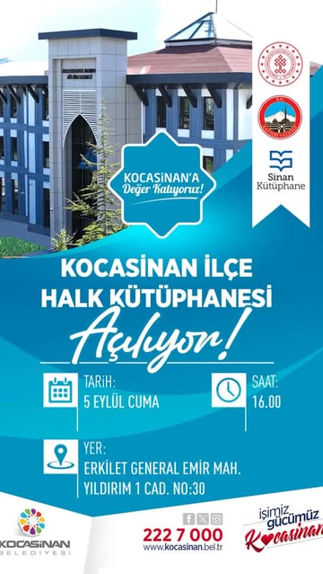 Kayseri Kocasinan'da Yeni Halk Kütüphanesi Kapılarını Açıyor
