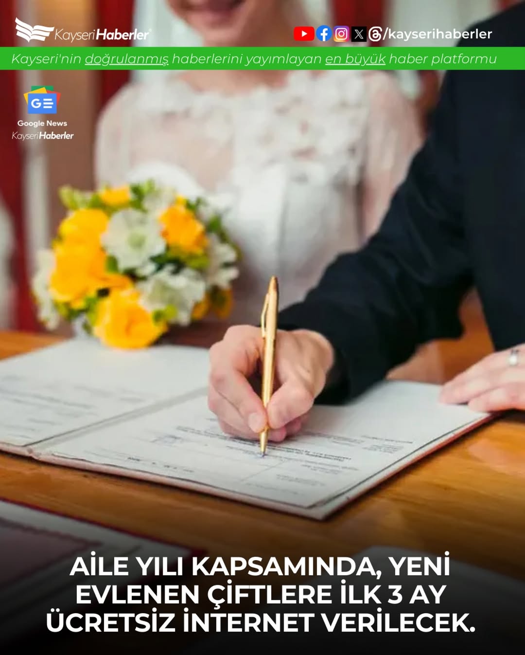 Kayseri'de Yeni Evlenen Çiftlere Ücretsiz İnternet Desteği