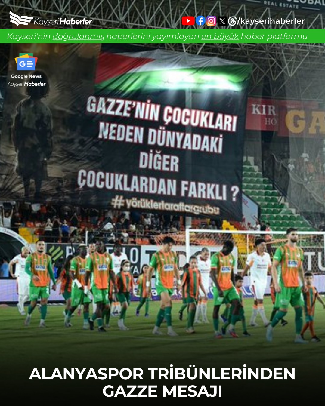 Alanyaspor Tribünleri, Gazze'deki Çocuklara Destek Veren Pankart Açtı