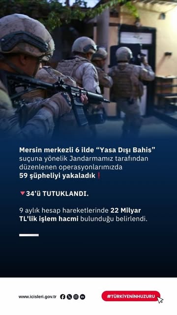 Mersin Merkezli 6 İlde Yasa Dışı Bahis Operasyonu: 22 Milyar TL'lik Hacim, 34 Tutuklama