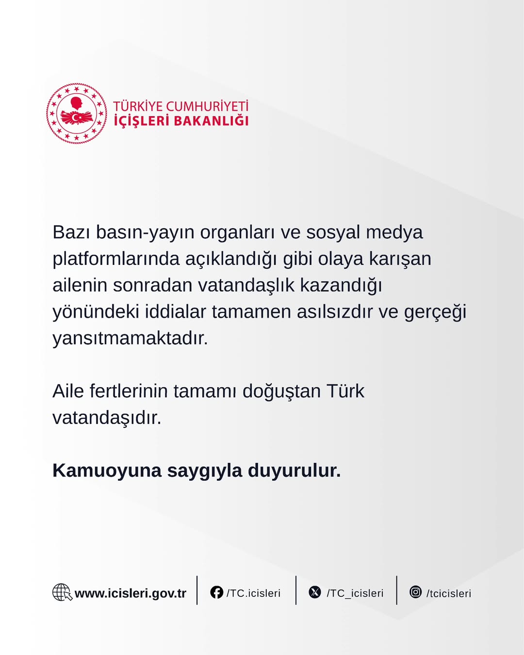 İçişleri Bakanlığı'ndan DEAŞ İddialarına İlişkin Açıklama