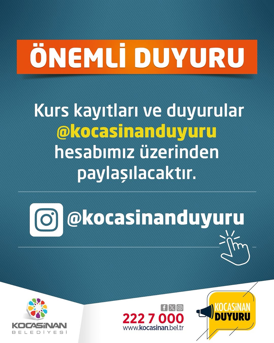 Kayseri Kocasinan Belediyesi Duyuruları Sosyal Medya Üzerinden Yapılacak