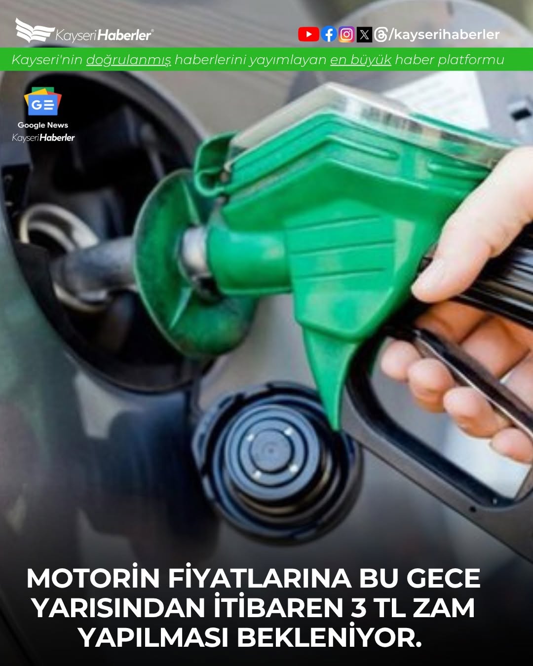 Kayseri'de Motorine Gece Yarısından İtibaren Tarihi Zam: 3 TL Artış Bekleniyor